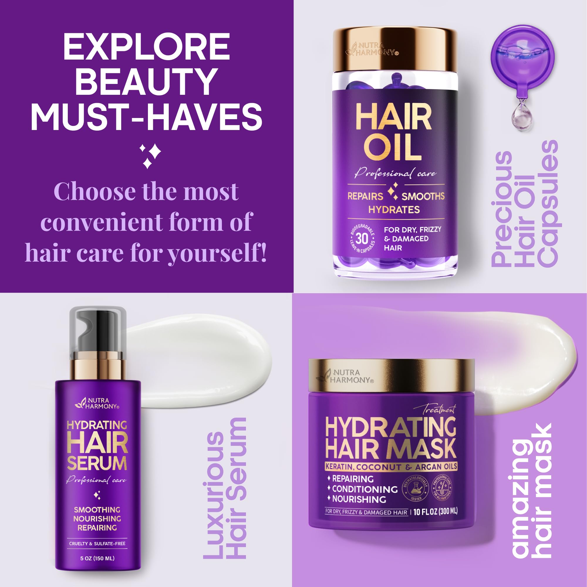NutraHarmony daily-use-hair-serum packaging-compact design for travel.