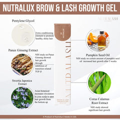 NutraLash brush applicator shows precise precision for targeted lash and brow boosting.