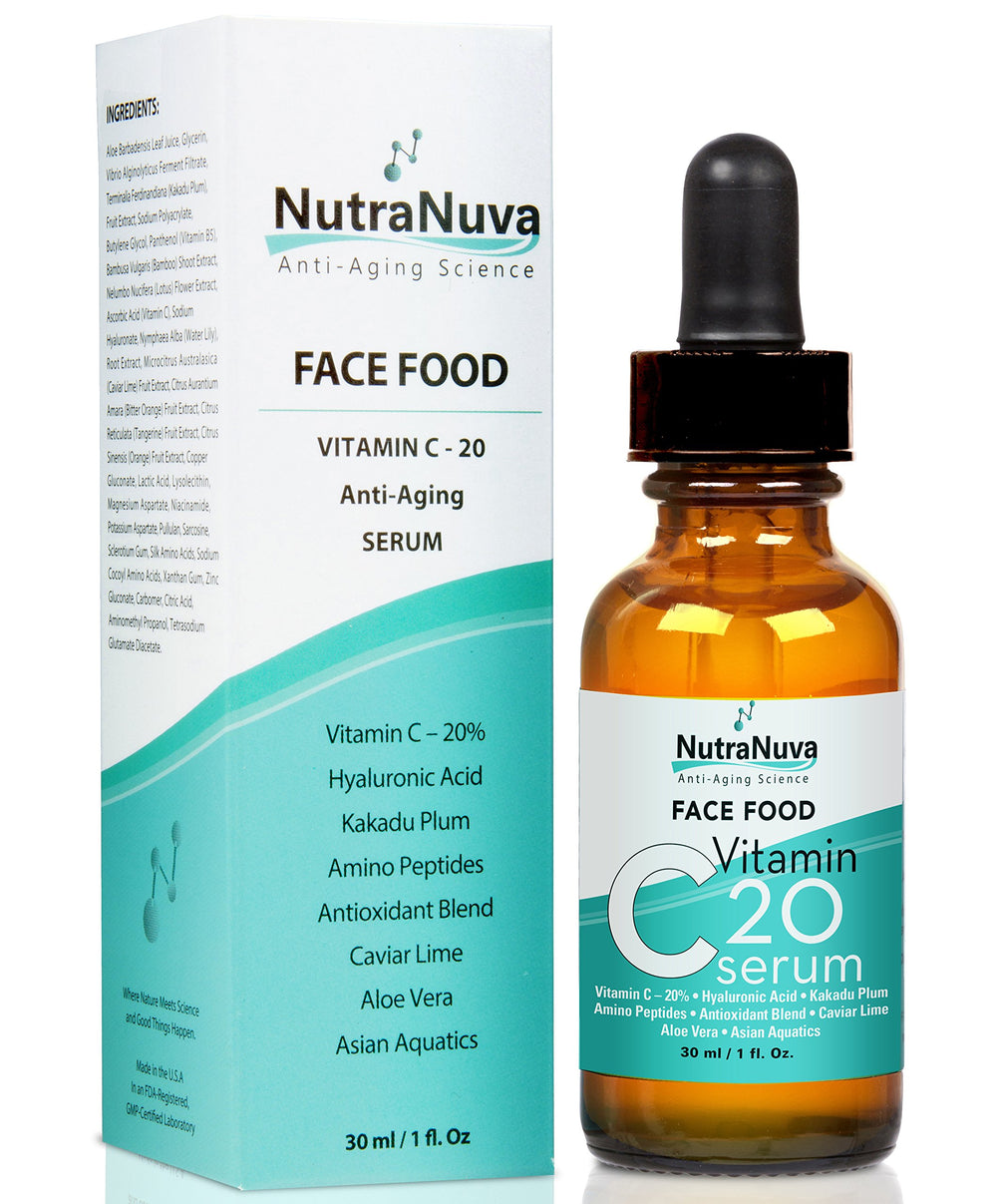 NutraNuva Face Food Serum bottle for daily anti-aging care.