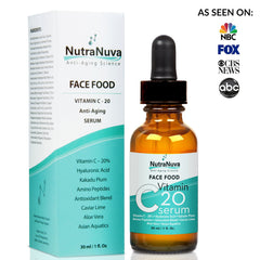 NutraNuva Face Food Serum ingredients include Kakadu plum and hyaluronic acid for hydration.