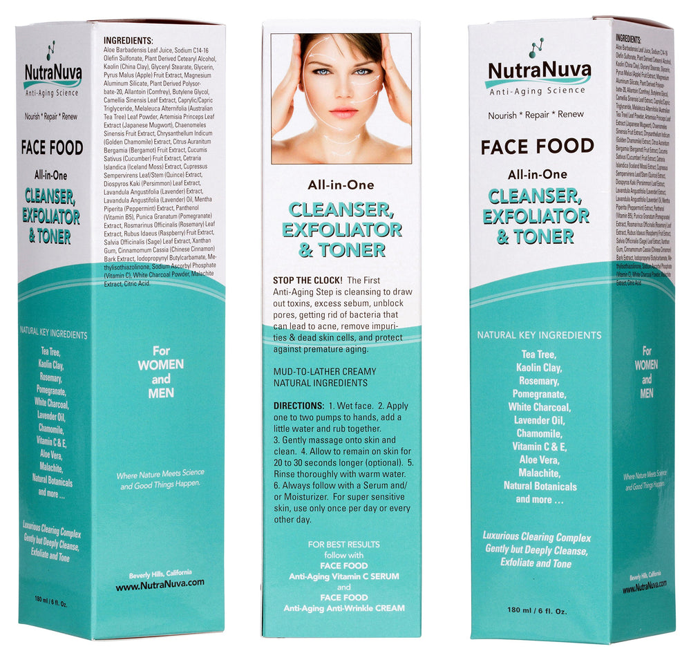 NutraNuva Face Food toner with pore-tightening action prepares skin for serums.