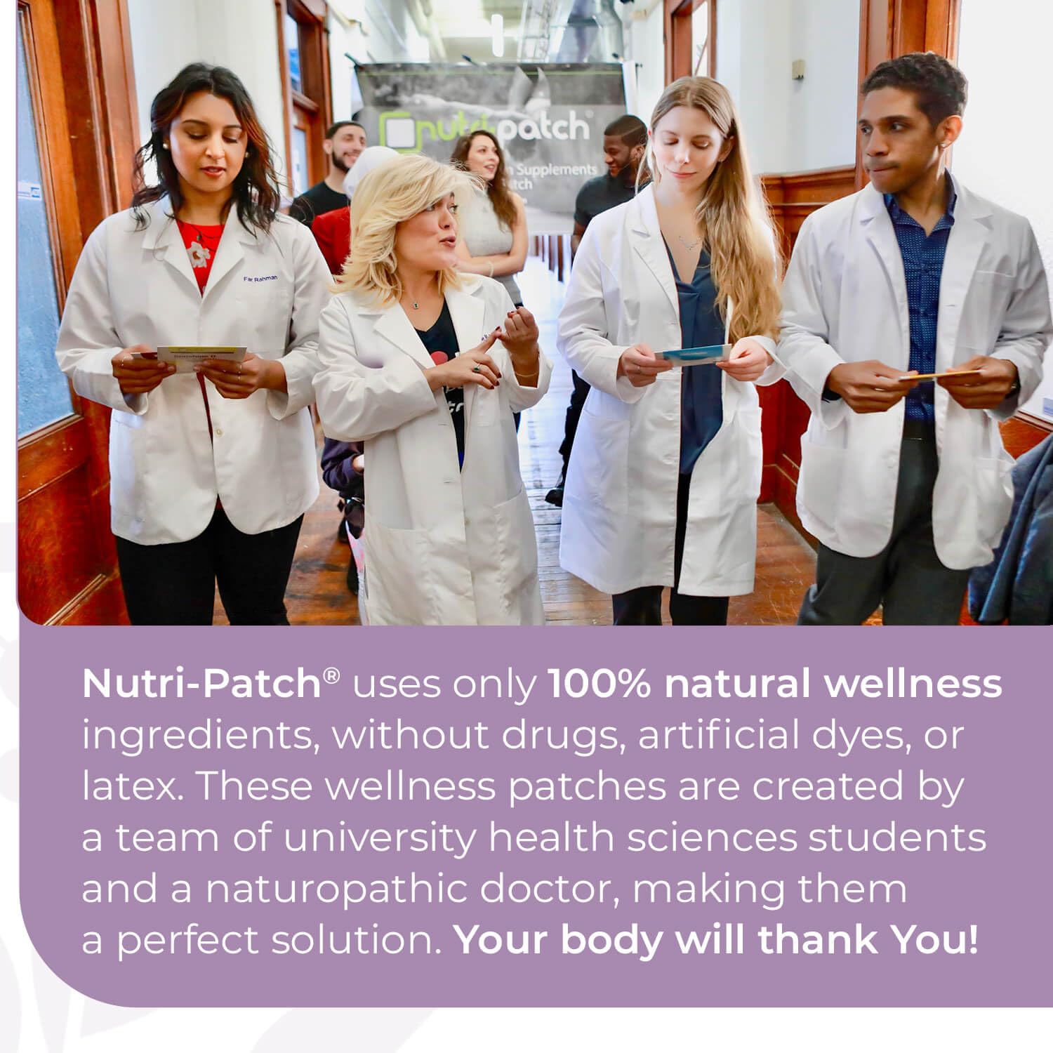 NUTRI-PATCH doctor-created seal emphasizes quality.