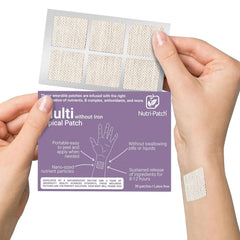 NUTRI-PATCH Multi Without Iron packaging front showing branding and compact design.