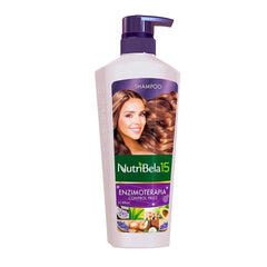 Nutribela 15 Enzymotherapy Shampoo bottle showing frizz control and hydration