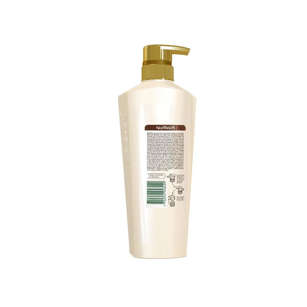 Nutribela 15 Intensive Repair Shampoo label close-up emphasizes nourishing formula for resilient strands