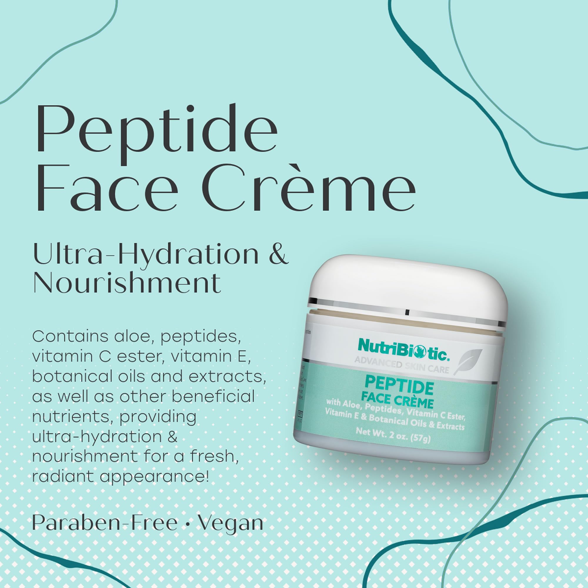NutriBiotic peptide face creme ingredients gse label highlights antioxidant rich formula