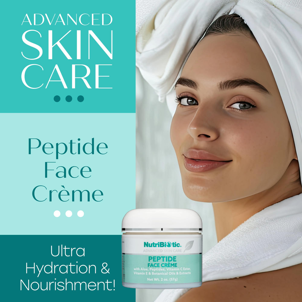 NutriBiotic peptide face creme packaging two jars emphasizes value and ongoing use