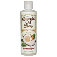 NutriBiotic coconut oil soap bar close-up, unscented and skin-friendly.