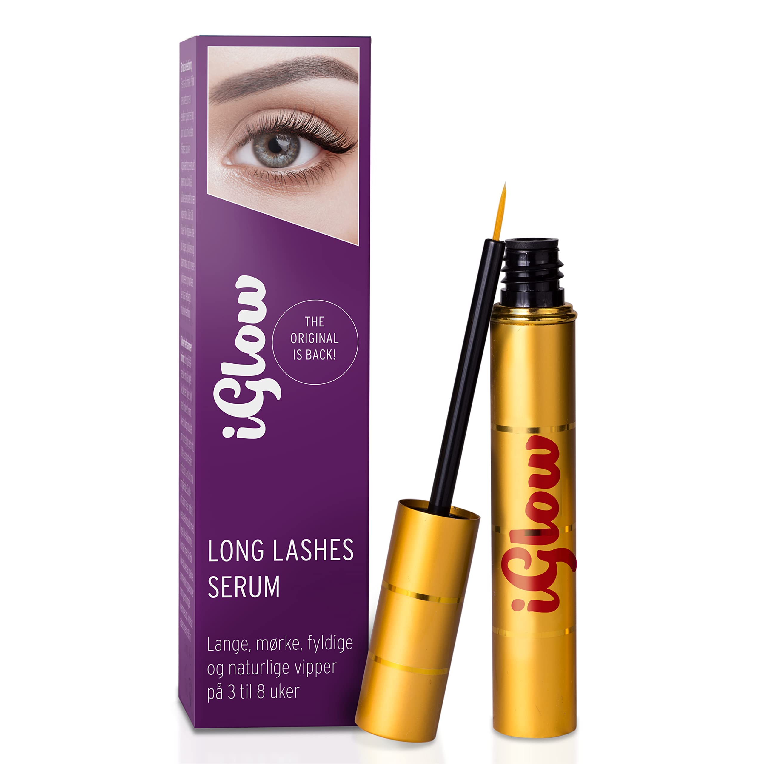 nutricosmetic iGlow bottle pour enables precise, mess-free application for lashes.