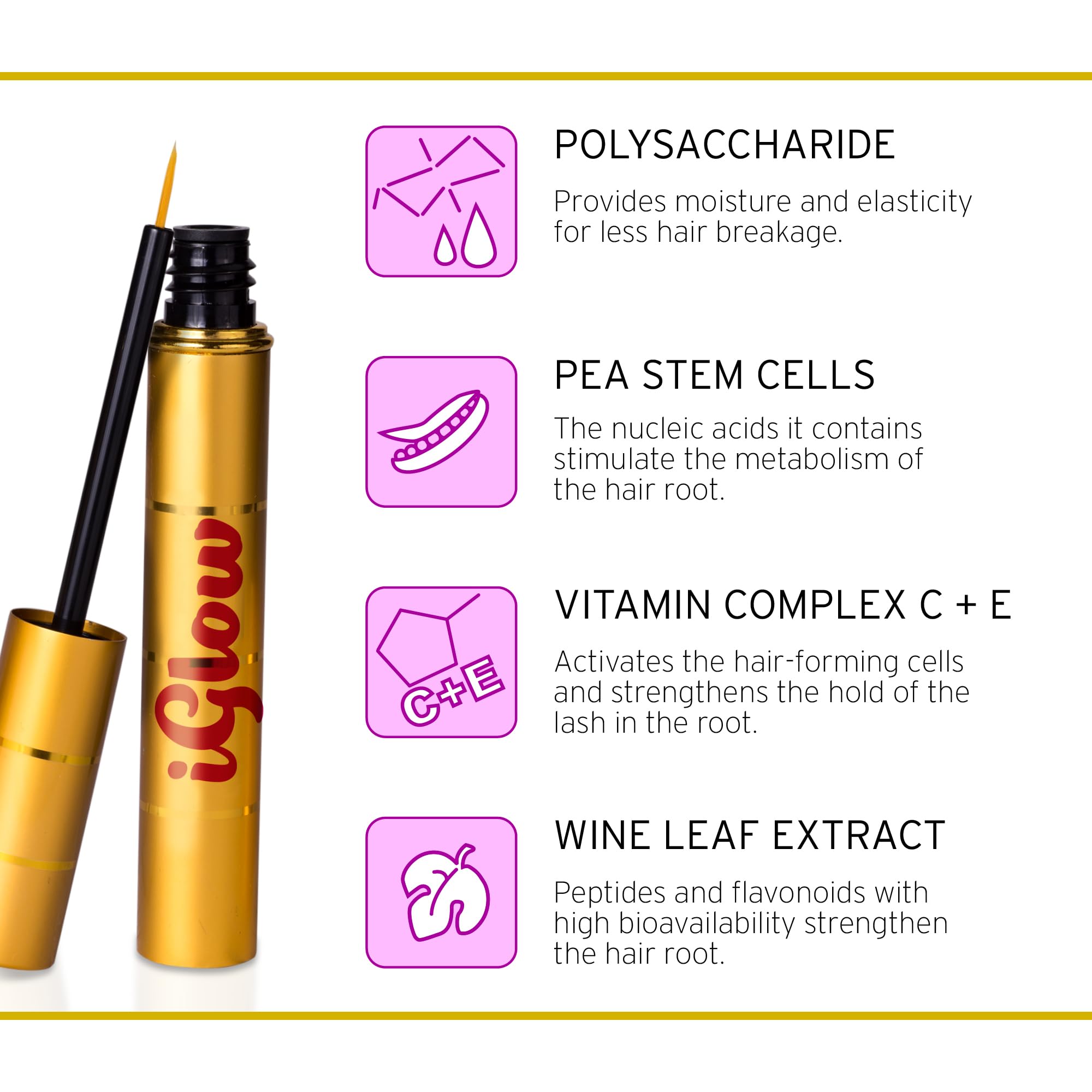 nutricosmetic iGlow eye application showcases simple daily lash care.