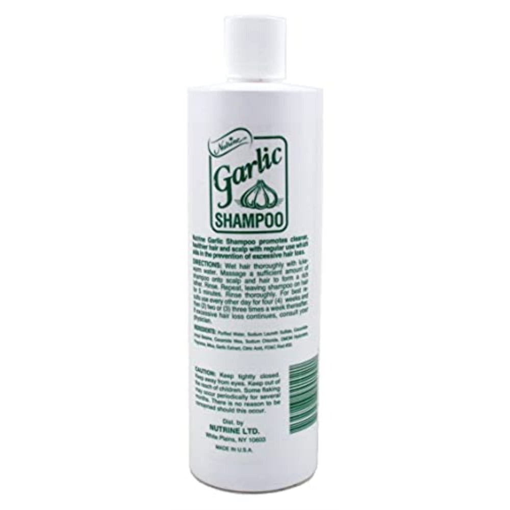 Nutrine garlic shampoo unscented 16oz packaging image-2 close-up for clarity