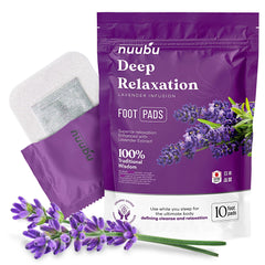 Nuubu deep cleansing application closeup shows patches on soles for refreshing feet