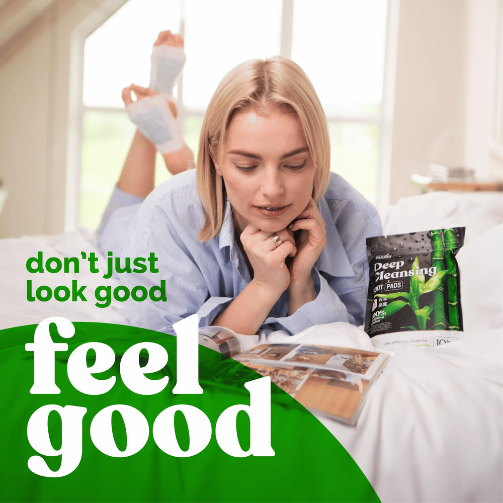 Nuubu foot pads packaging beside bed for convenient nightly use