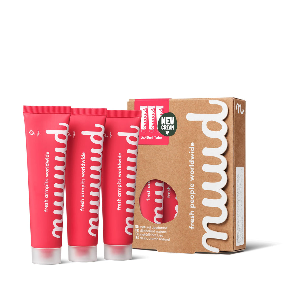 Nuud xXL pack three 40ml tubes for long-lasting natural deodorant freshness.