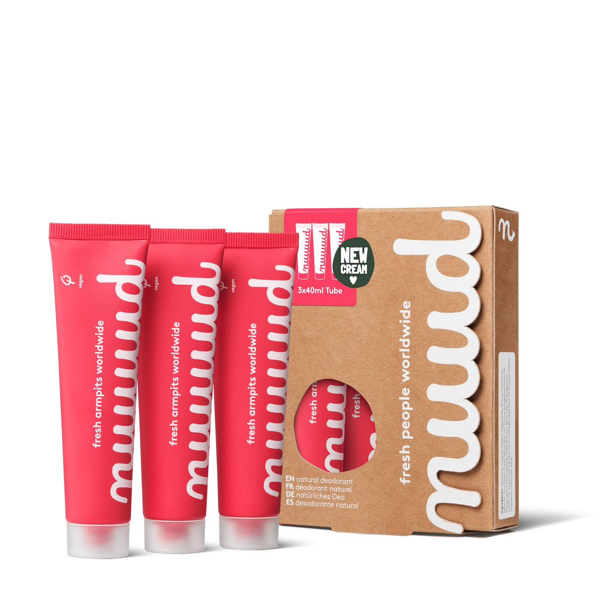 Nuud xXL pack three 40ml tubes for long-lasting natural deodorant freshness.