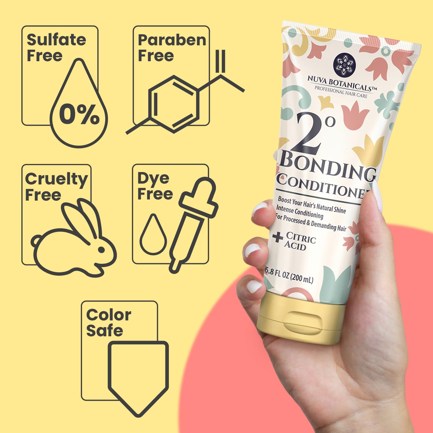 Nuva Botanicals bonding conditioner bottle showcasing hydration and frizz control