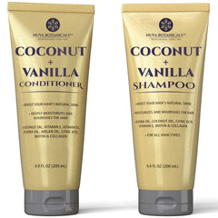 Nuva Botanicals Coconut Shampoo bottle promotes hydrating, smooth hair after every wash.