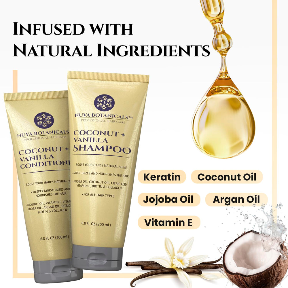 Nuva Botanicals oils blend close-up—jojoba, argan, vitamin E for nourished hair.