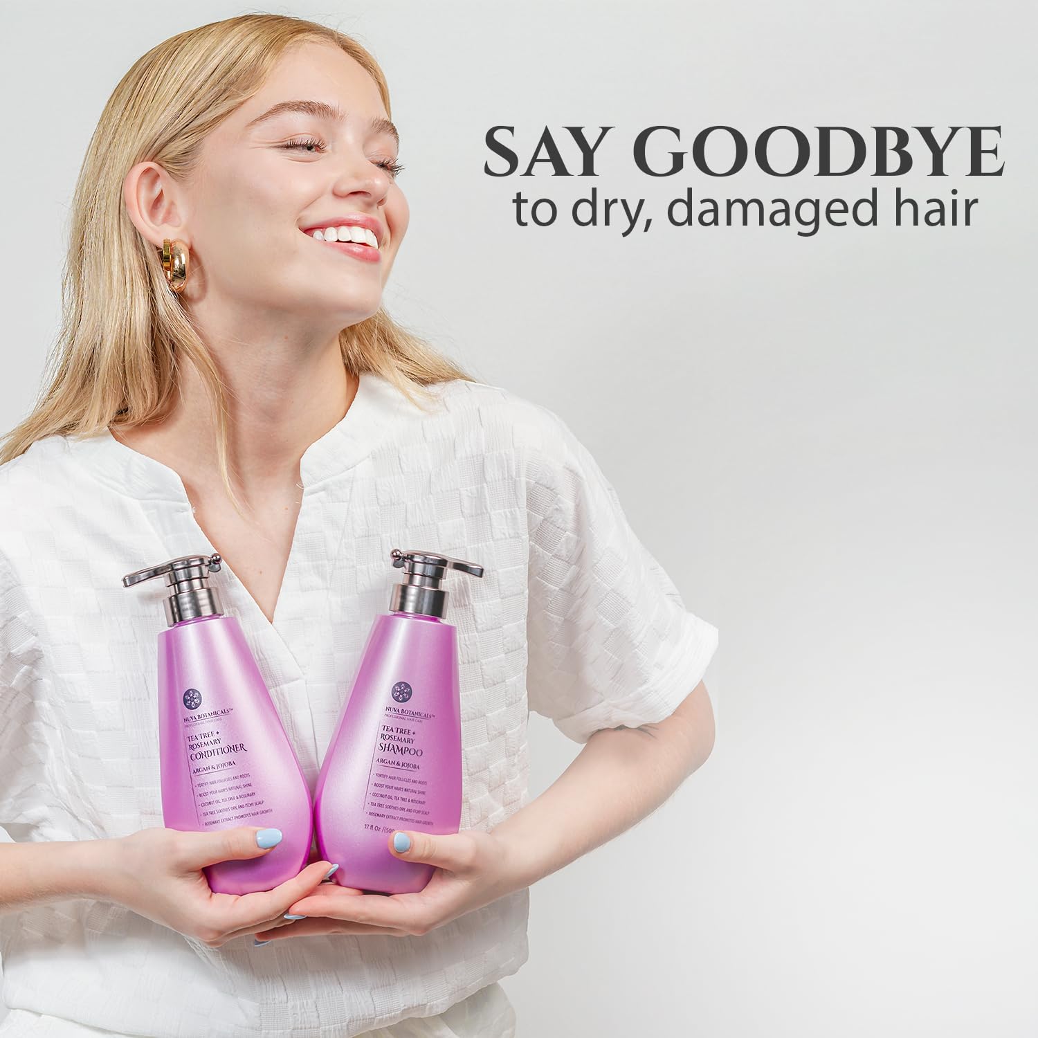 Nuva Botanicals Tea Tree Rosemary Conditioner bottle for smooth, shiny hair