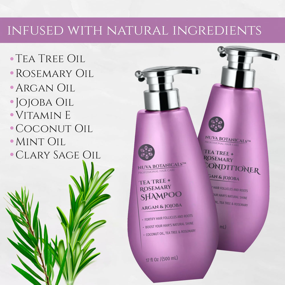 Nuva Botanicals Tea Tree Rosemary Shampoo pour offers easy daily use