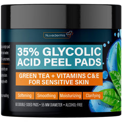 NUVADERMIS 35% Glycolic Peel Pad pack shot for smoother, clearer skin