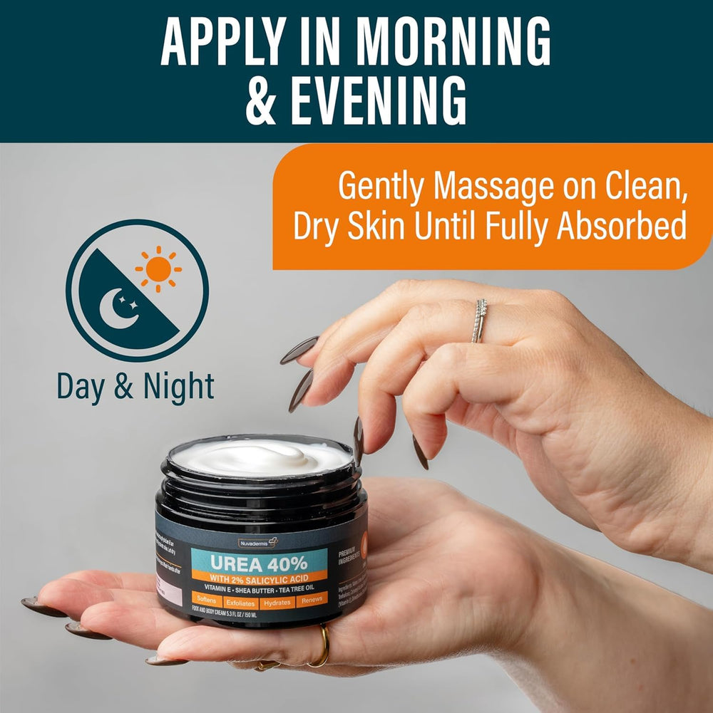 NUVADERMIS foot care with cream smoothing dry skin.