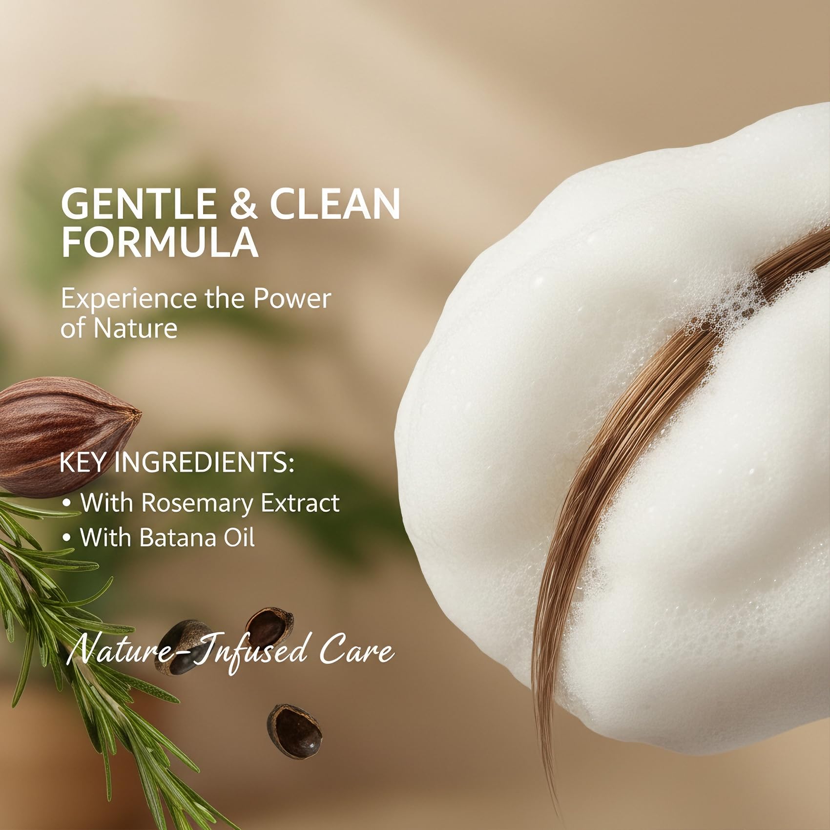 Nuvara Root Revival Shampoo rosemary oil visual emphasizes botanical nourishment for scalp care.