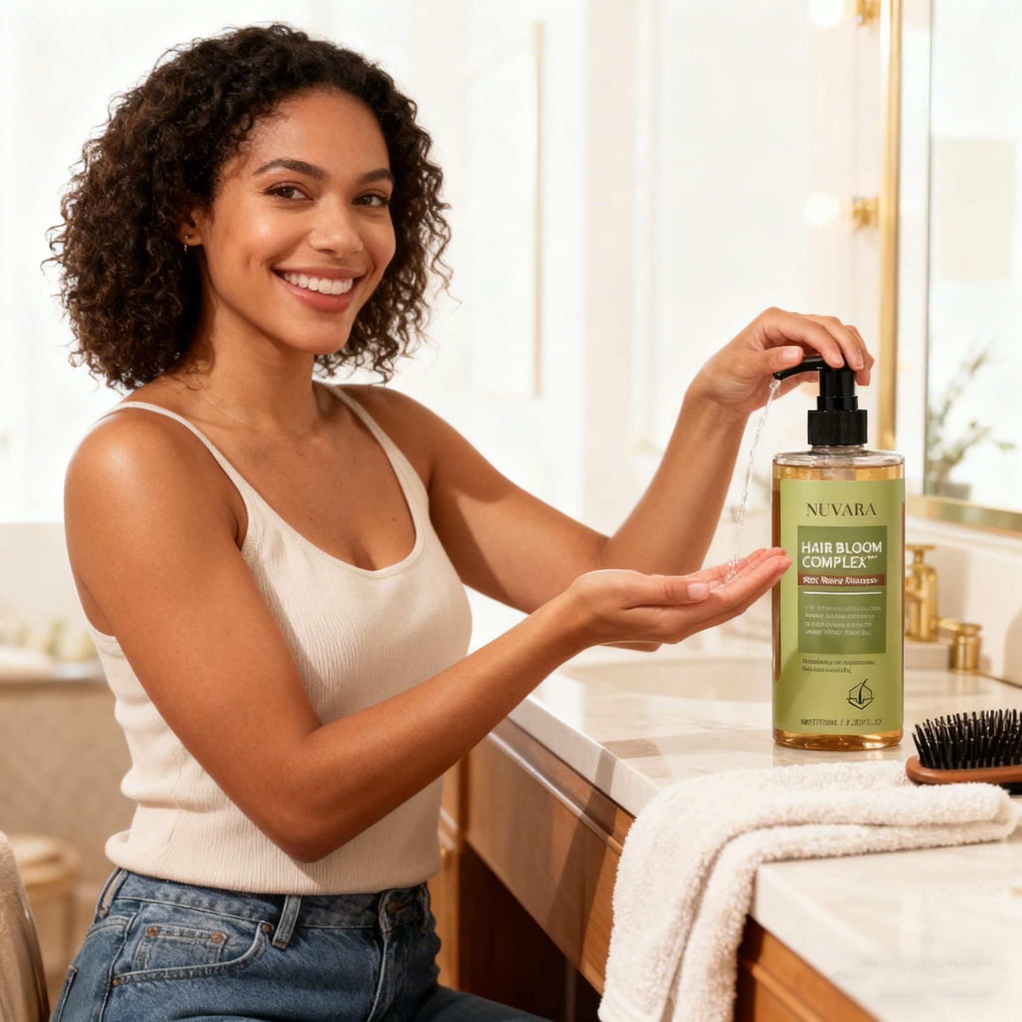 Shower scene with Nuvara Root Revival Shampoo for easy daily usage.