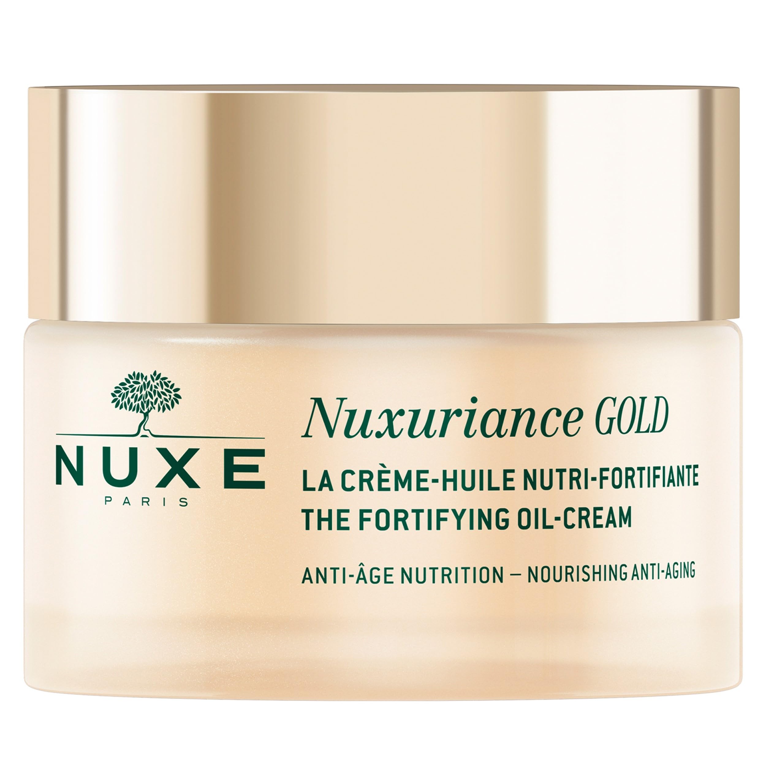 Nuxe Nuxuriance Gold bottle cap close-up for daily skin hydration.