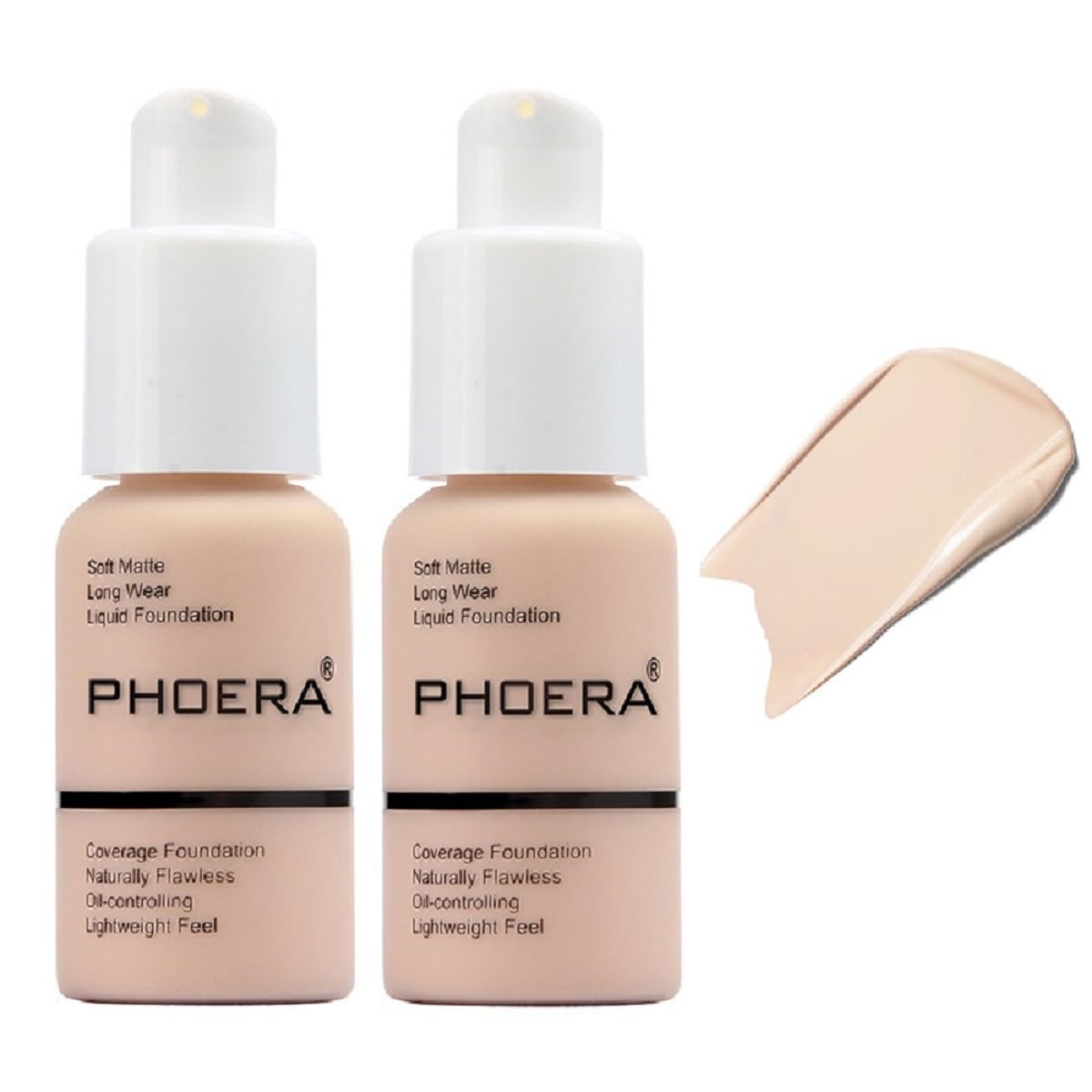 Nvyue PHOERA Foundation 101 porcelain bottle close-up for smooth full coverage.