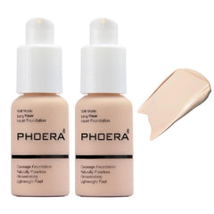 Nvyue PHOERA Foundation 101 porcelain bottle close-up for smooth full coverage.