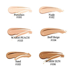 nvyue PHOERA Foundation 103 Warm Peach swatch on skin shows shade accuracy.
