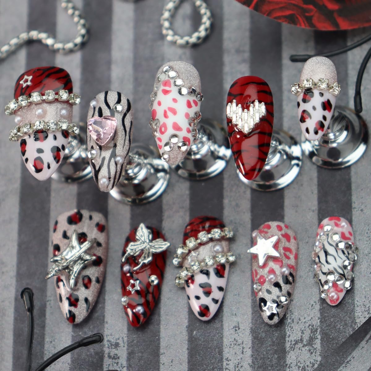 Nxtpz leopard-print press-on nails with rhinestones for a chic at-home manicure