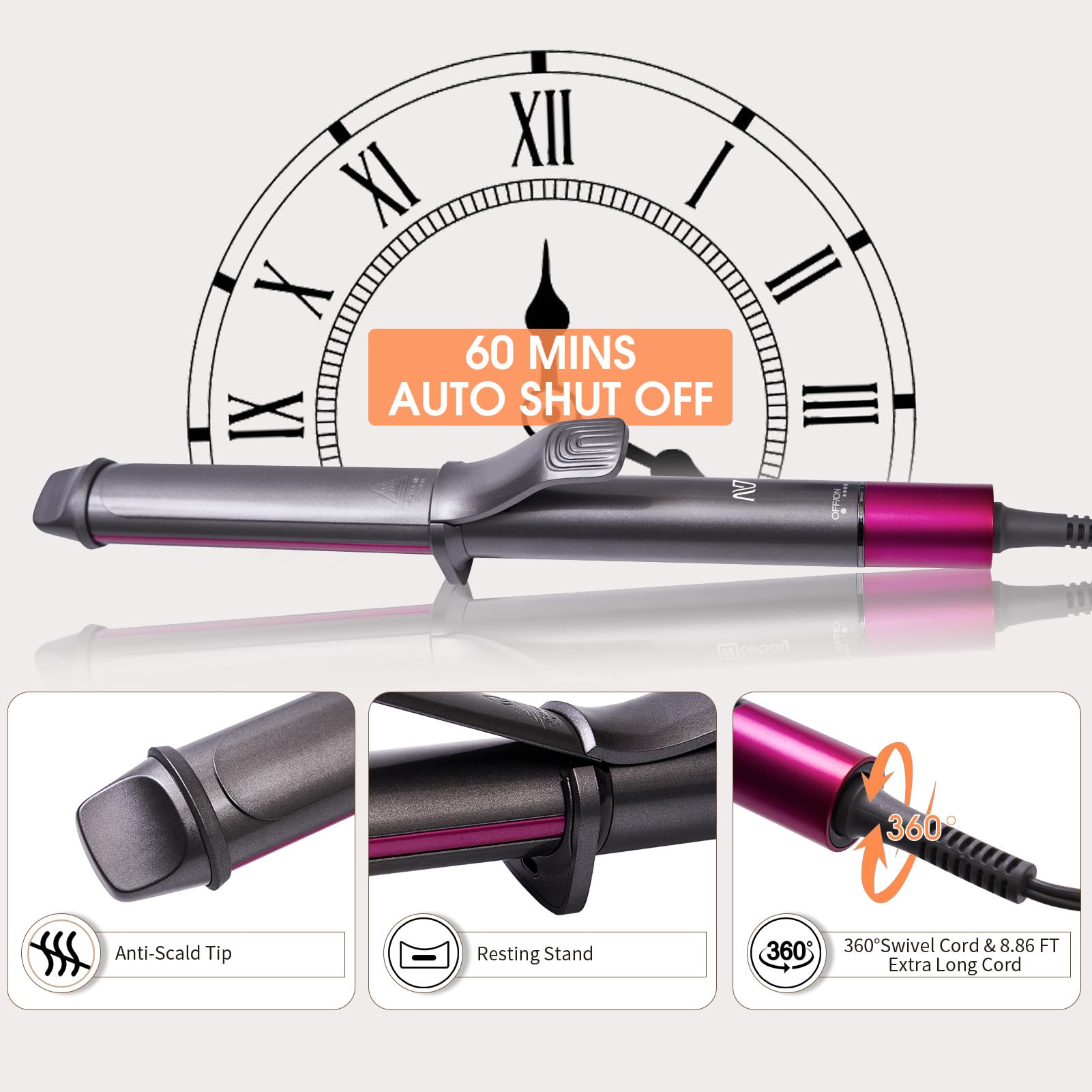 Nycoba curling iron supports 100-240V worldwide voltage for travel.