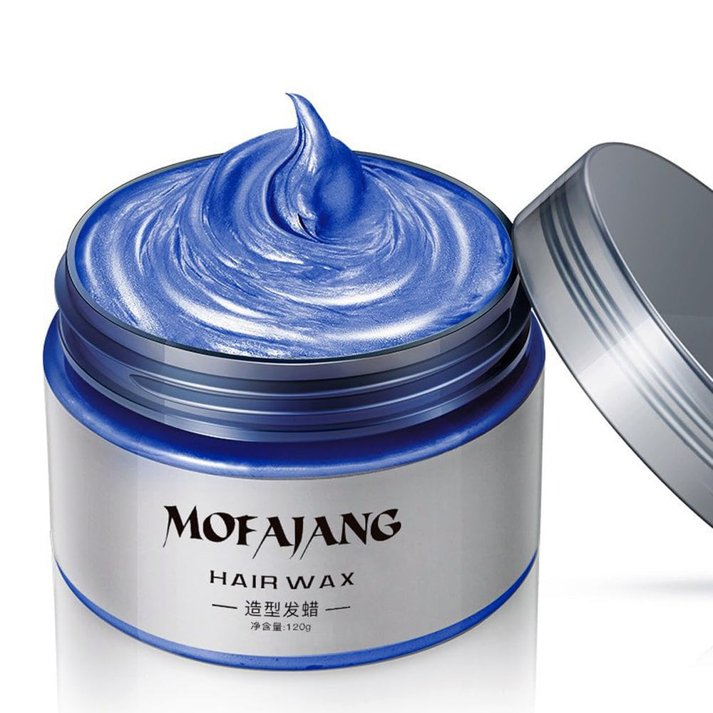Applying NYKKOLA MOFAJANG blue hair wax for styling and color