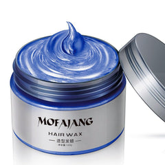 Applying NYKKOLA MOFAJANG blue hair wax for styling and color