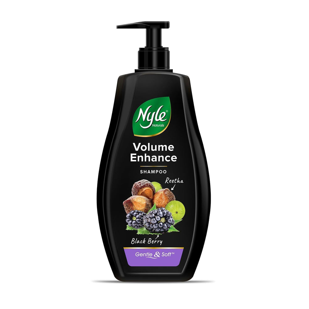Nyle Volume Enhance Shampoo bottle promotes root lift and body.