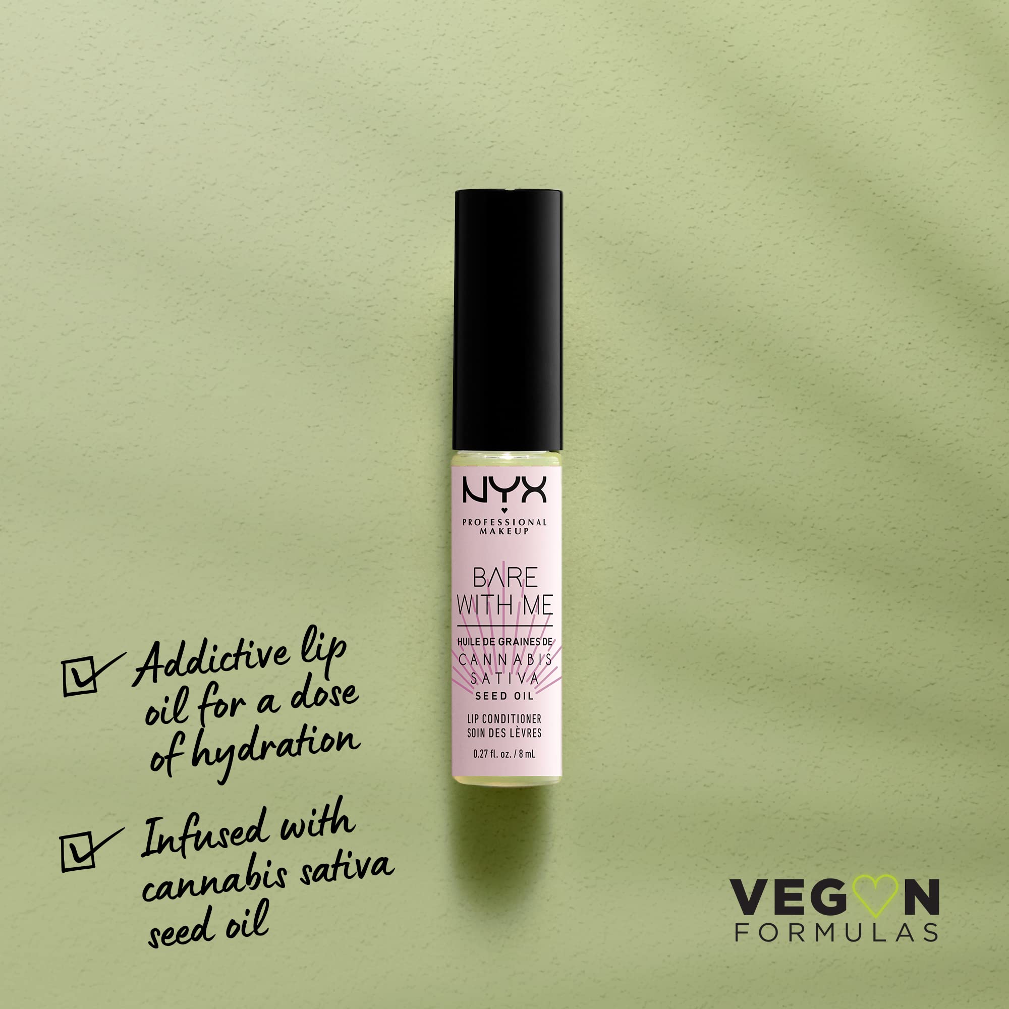 NYX Bare With Me Cannabis Sativa Seed Oil lip gloss delivers a clear shine for dry lips
