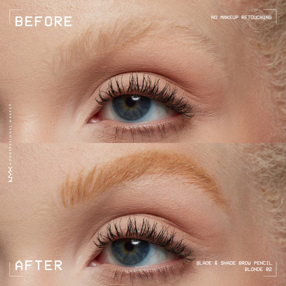 Close view of twist-mechanism brow pencil highlighting 16-hour wear potential