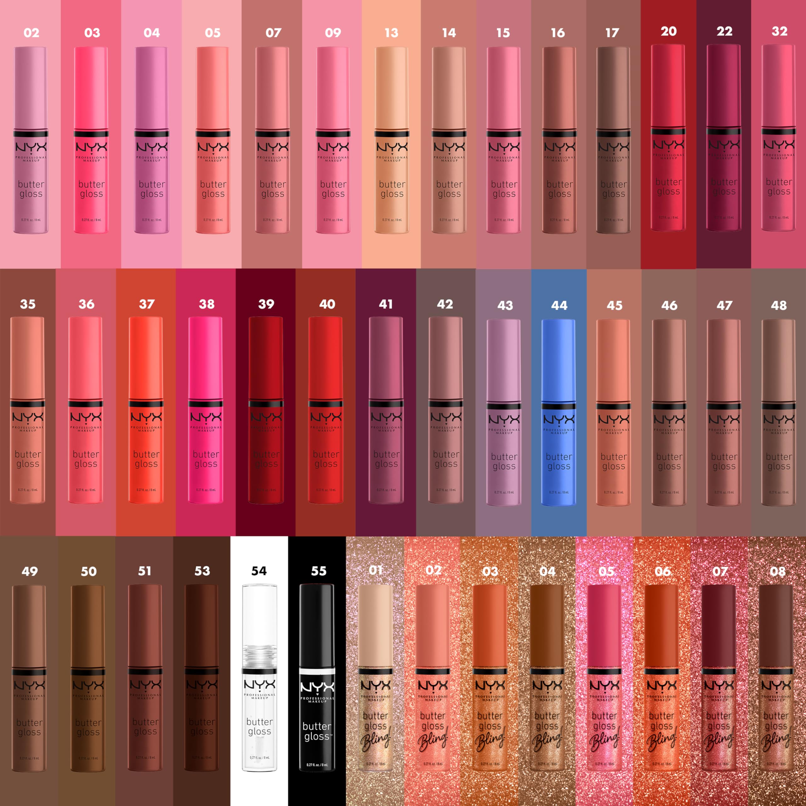 Long-lasting shine from NYX Butter Gloss Bling for day-to-night looks.