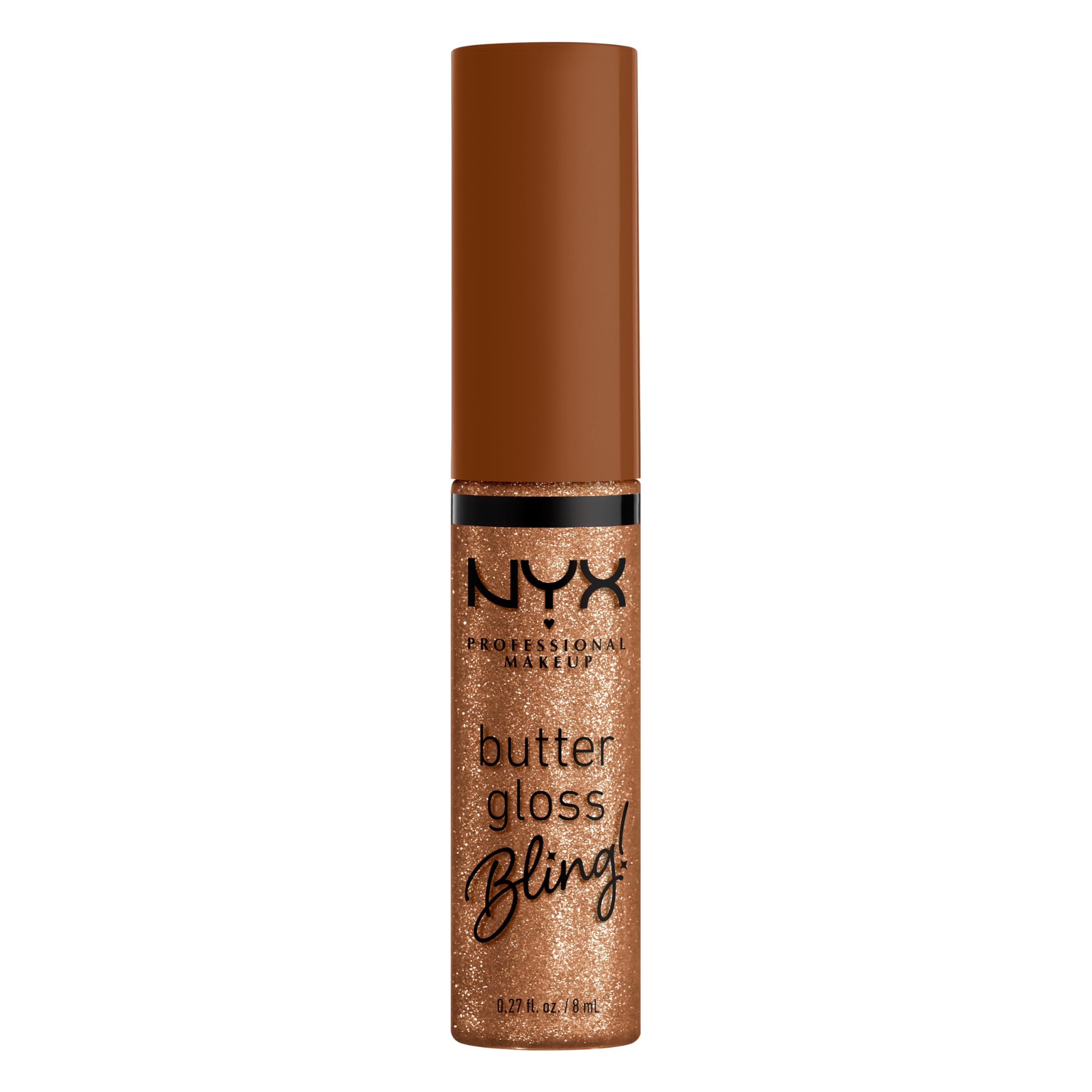 Sparkling finish of NYX Butter Gloss Bling adds radiant lip shine.