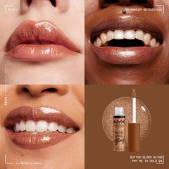 Close-up of NYX Butter Gloss Bling wand showing a smooth, non-sticky finish.