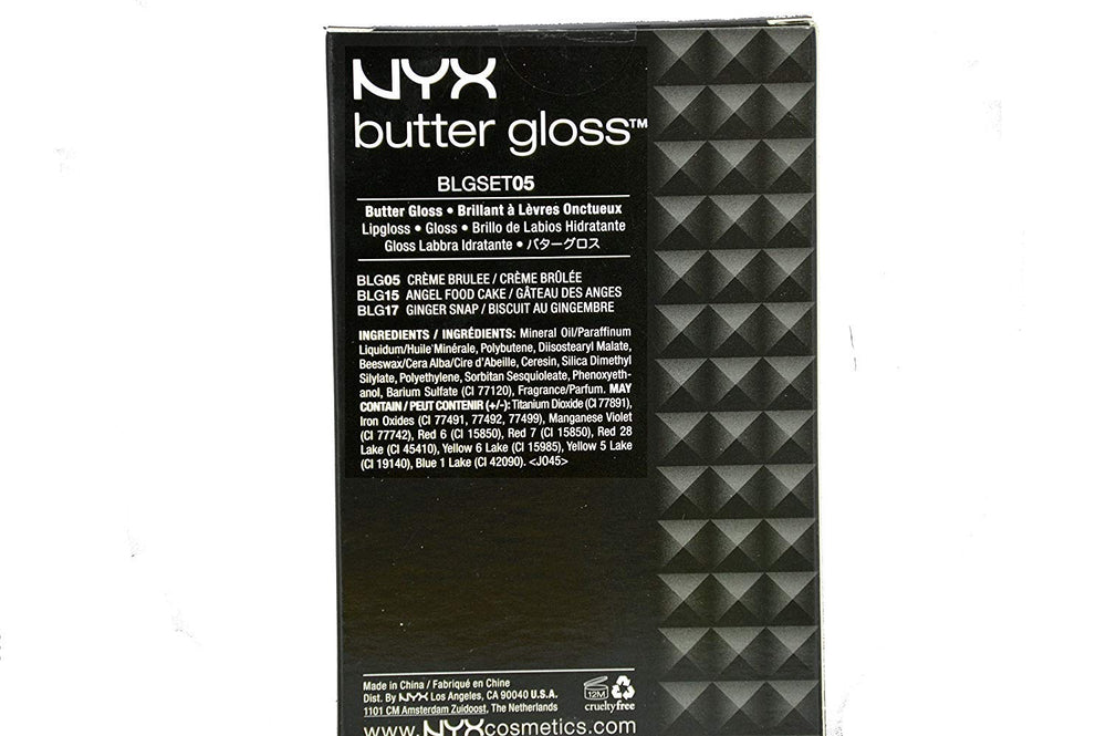 NYX Butter Lip Gloss Set Angel Food Cake swatch demonstrates luminous finish