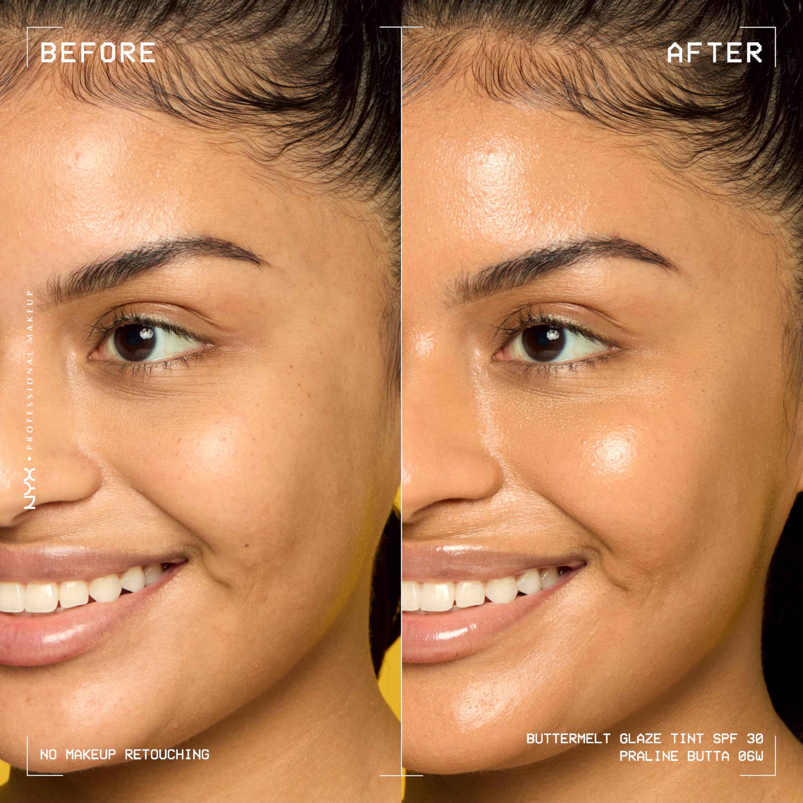 NYX Buttermelt Glaze SPF 30 bottle close-up highlights creamy texture