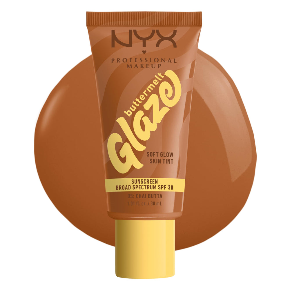 Nyx Buttermelt Glaze bottle pour with SPF 30 protection and glazed finish.