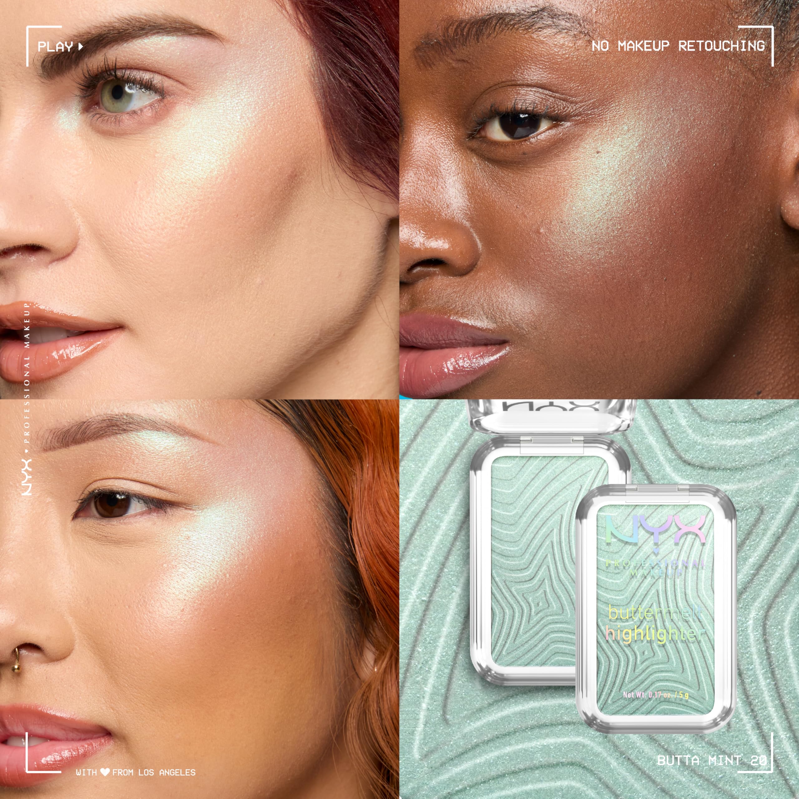 NYX Buttermelt Highlighter applied to cheekbone for butter-soft glow