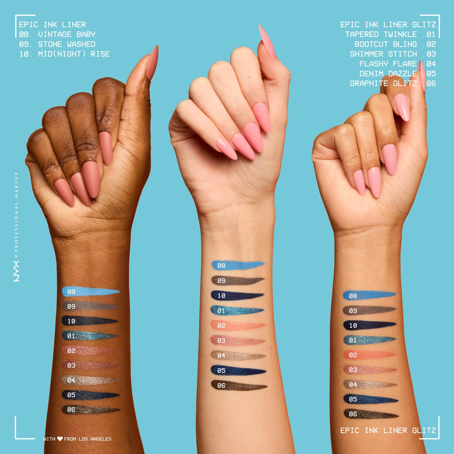Metallic glow on the eyelids from NYX Epic Ink Glitz liner