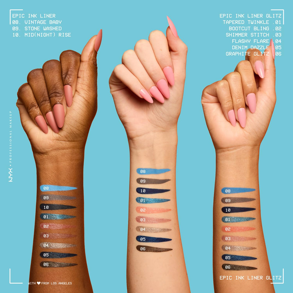 Metallic glow on the eyelids from NYX Epic Ink Glitz liner