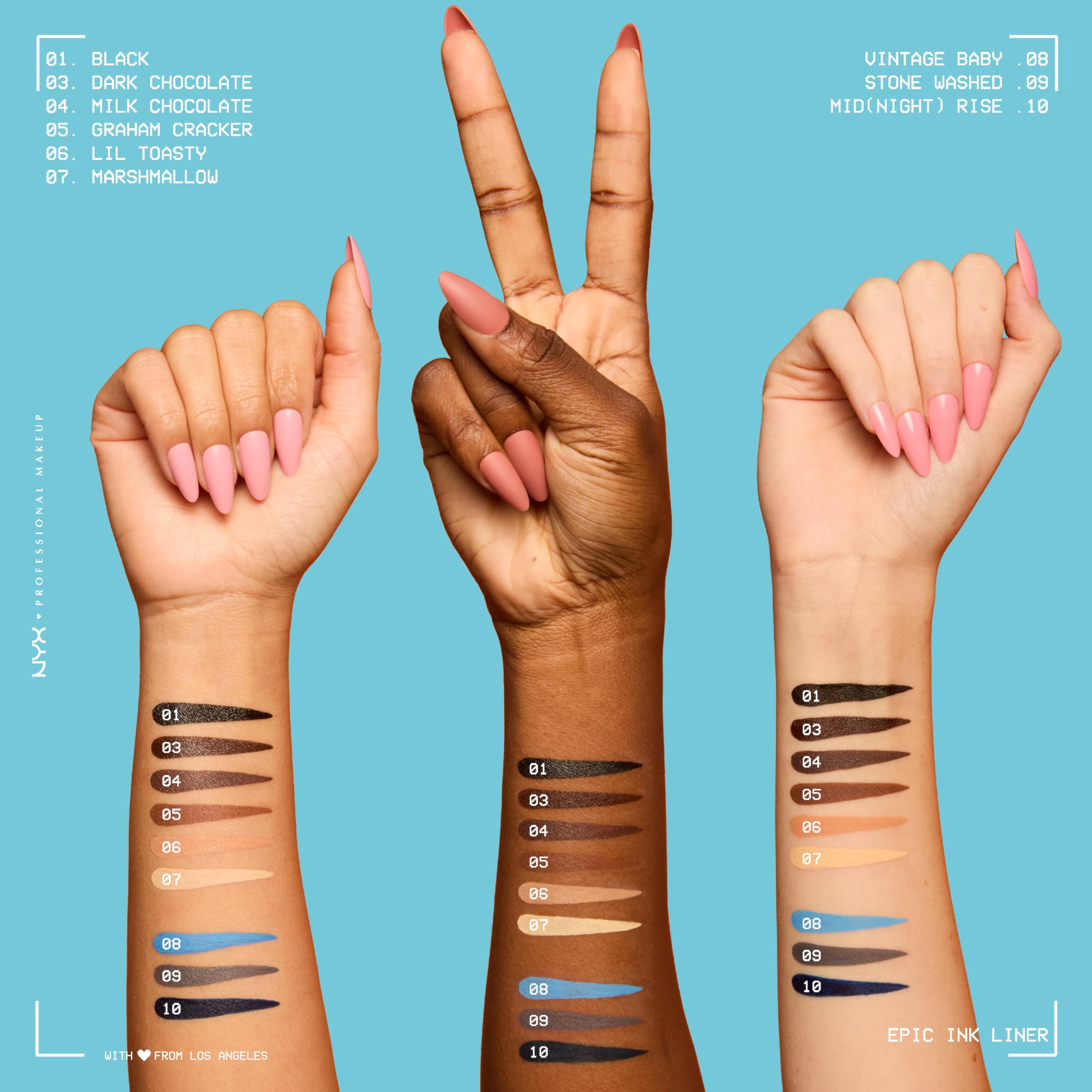 Matte finish application shot of NYX Epic Ink Liner with rich pigment.