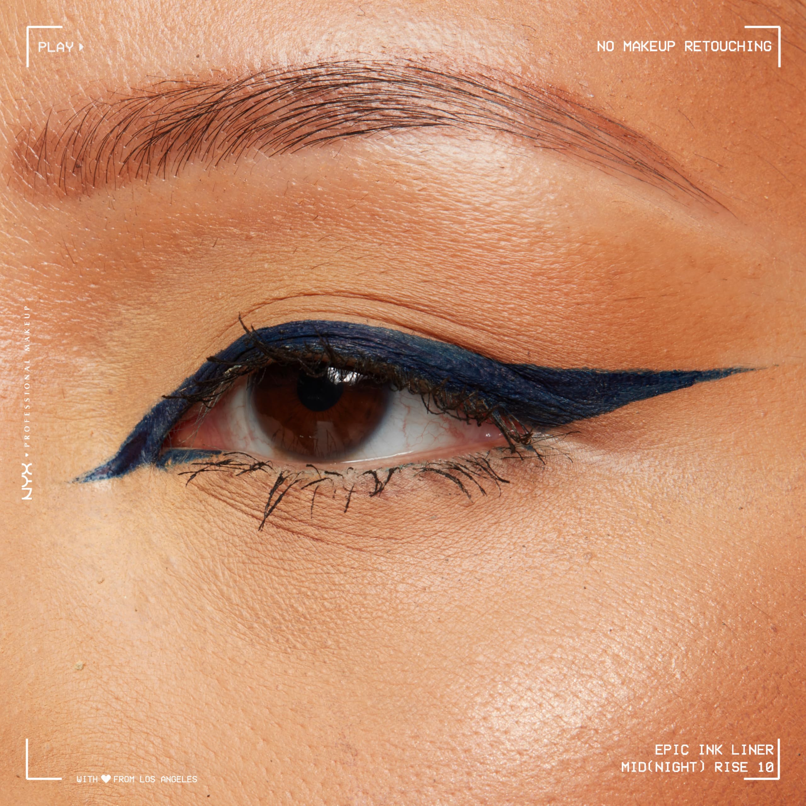 Waterproof swatch demonstrating long wear of NYX Epic Ink Liner in Deep Navy.